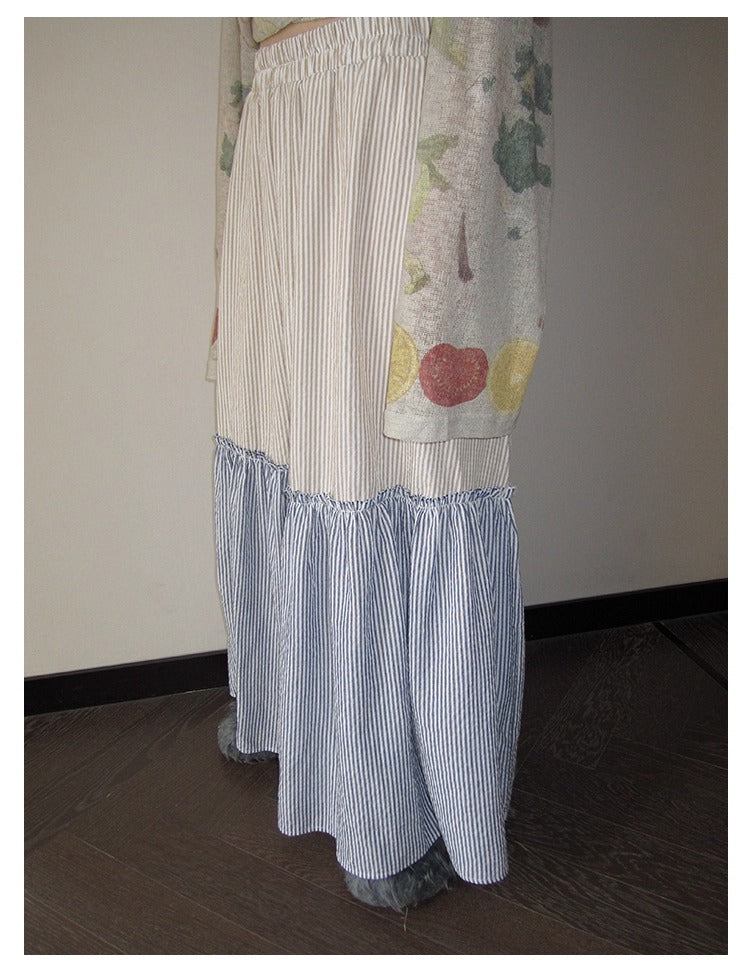 3months | Korean Loose Striped Patchwork A-Line Spring Skirt [ID:]