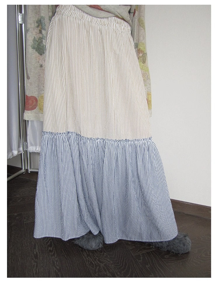 3months | Korean Loose Striped Patchwork A-Line Spring Skirt [ID:]