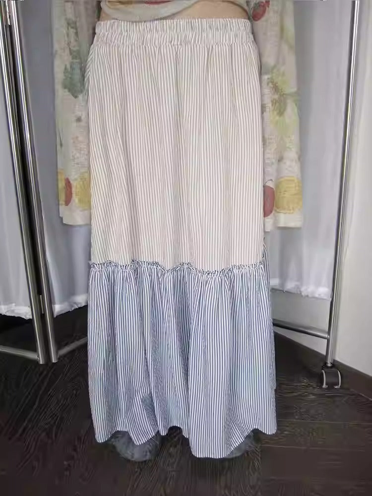 3months | Korean Loose Striped Patchwork A-Line Spring Skirt [ID:]