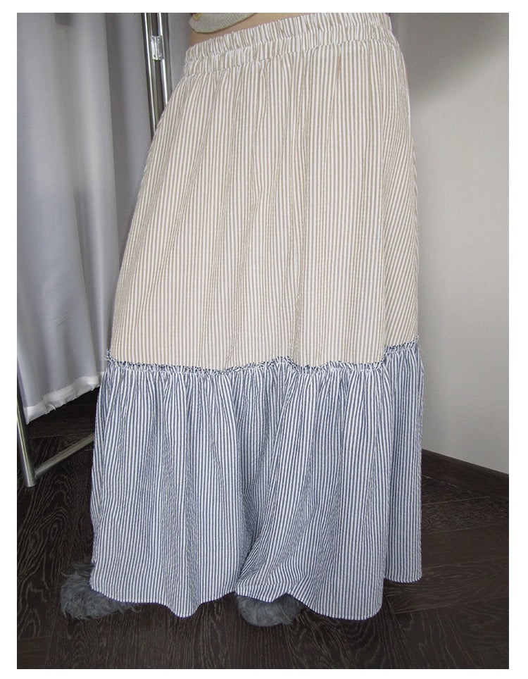 3months | Korean Loose Striped Patchwork A-Line Spring Skirt [ID:]