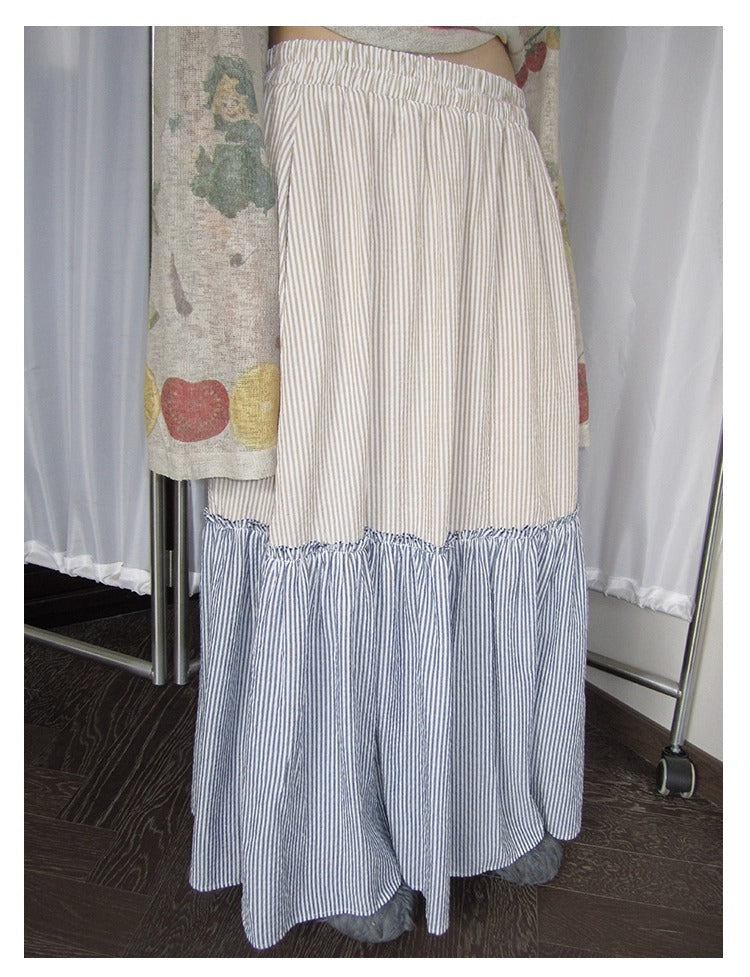 3months | Korean Loose Striped Patchwork A-Line Spring Skirt [ID:]
