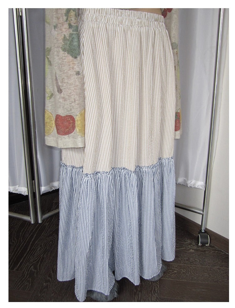 3months | Korean Loose Striped Patchwork A-Line Spring Skirt [ID:]