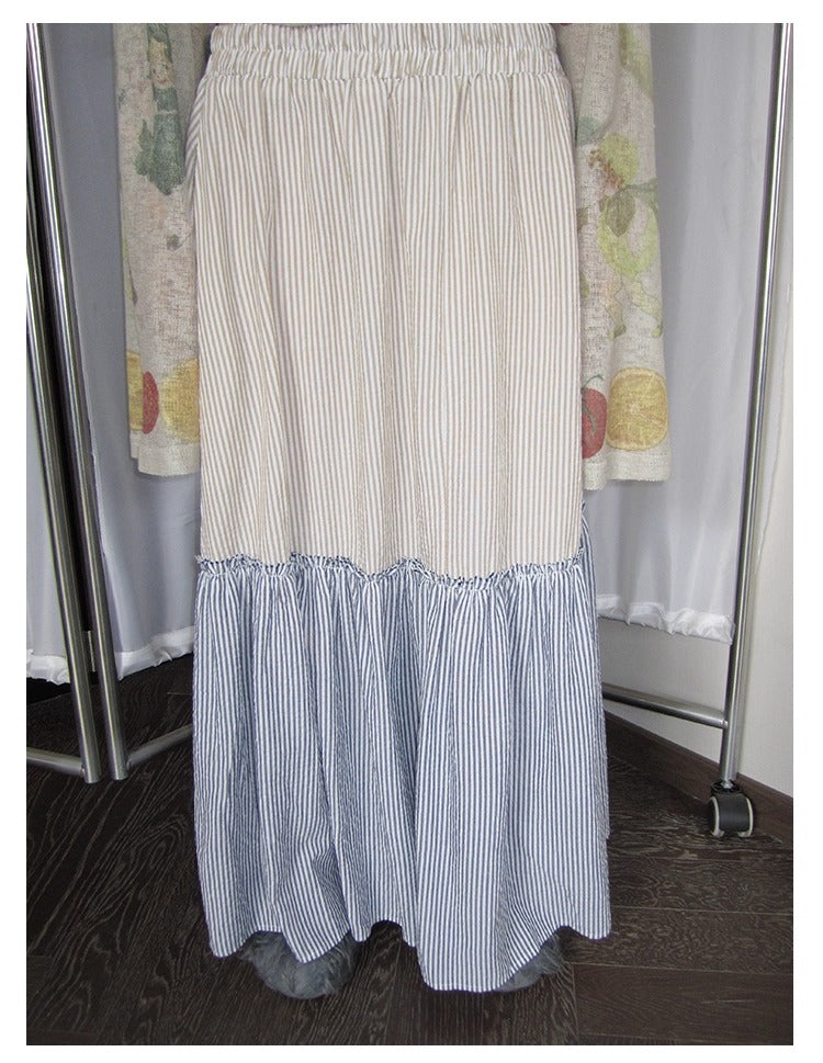 3months | Korean Loose Striped Patchwork A-Line Spring Skirt [ID:]