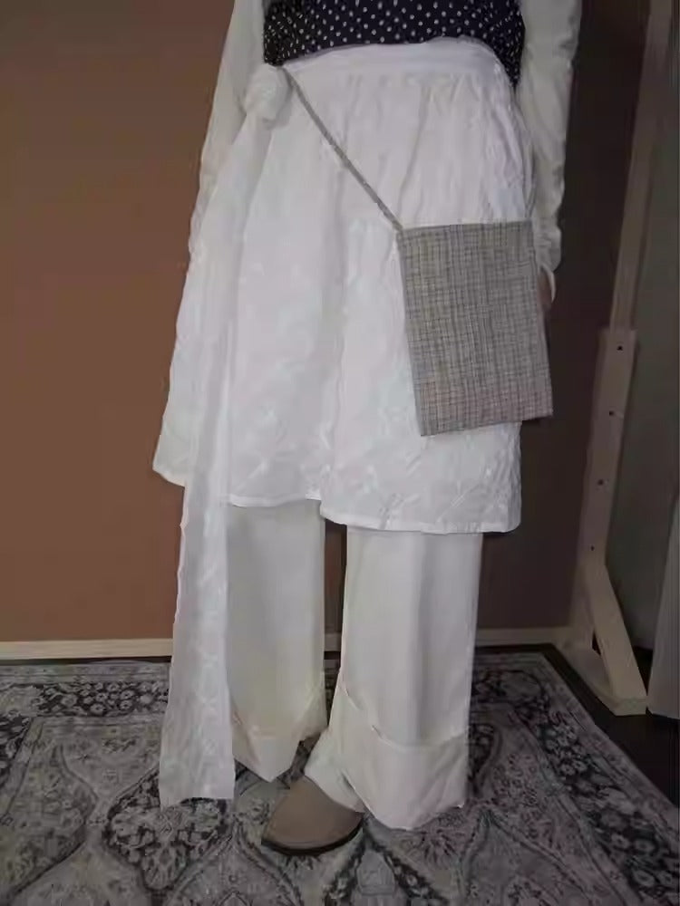 3months | Draped White Layered A-Line Midi Slim Fit Summer Skirt [ID:]