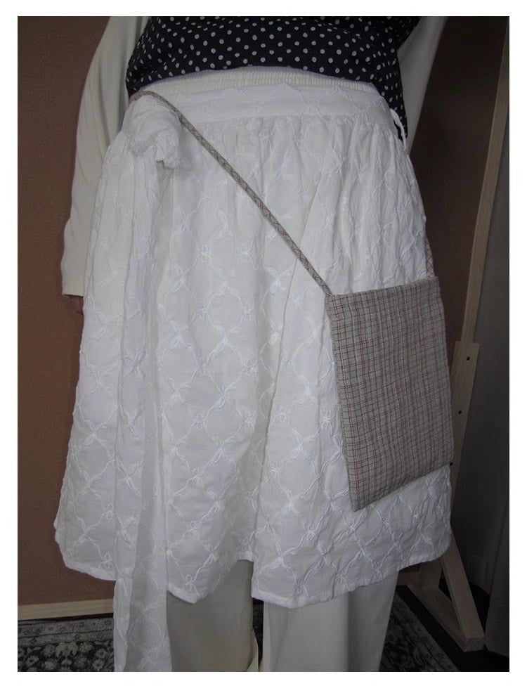 3months | Draped White Layered A-Line Midi Slim Fit Summer Skirt [ID:]
