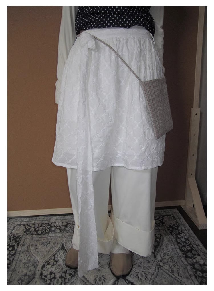 3months | Draped White Layered A-Line Midi Slim Fit Summer Skirt [ID:]