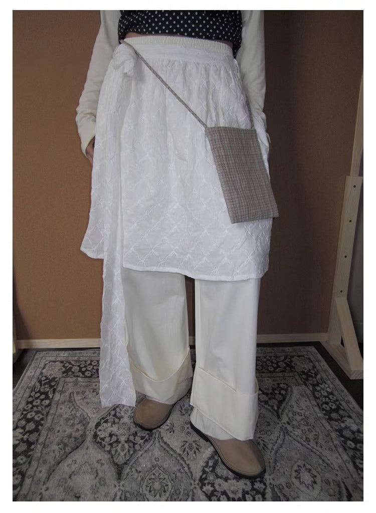 3months | Draped White Layered A-Line Midi Slim Fit Summer Skirt [ID:]