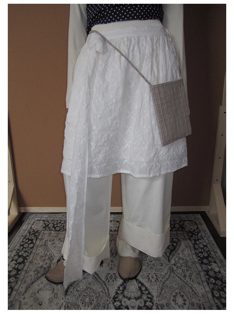 3months | Draped White Layered A-Line Midi Slim Fit Summer Skirt [ID:]