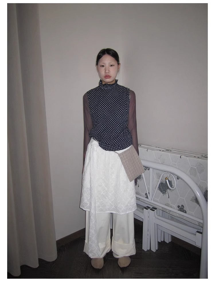 3months | Draped White Layered A-Line Midi Slim Fit Summer Skirt [ID:]