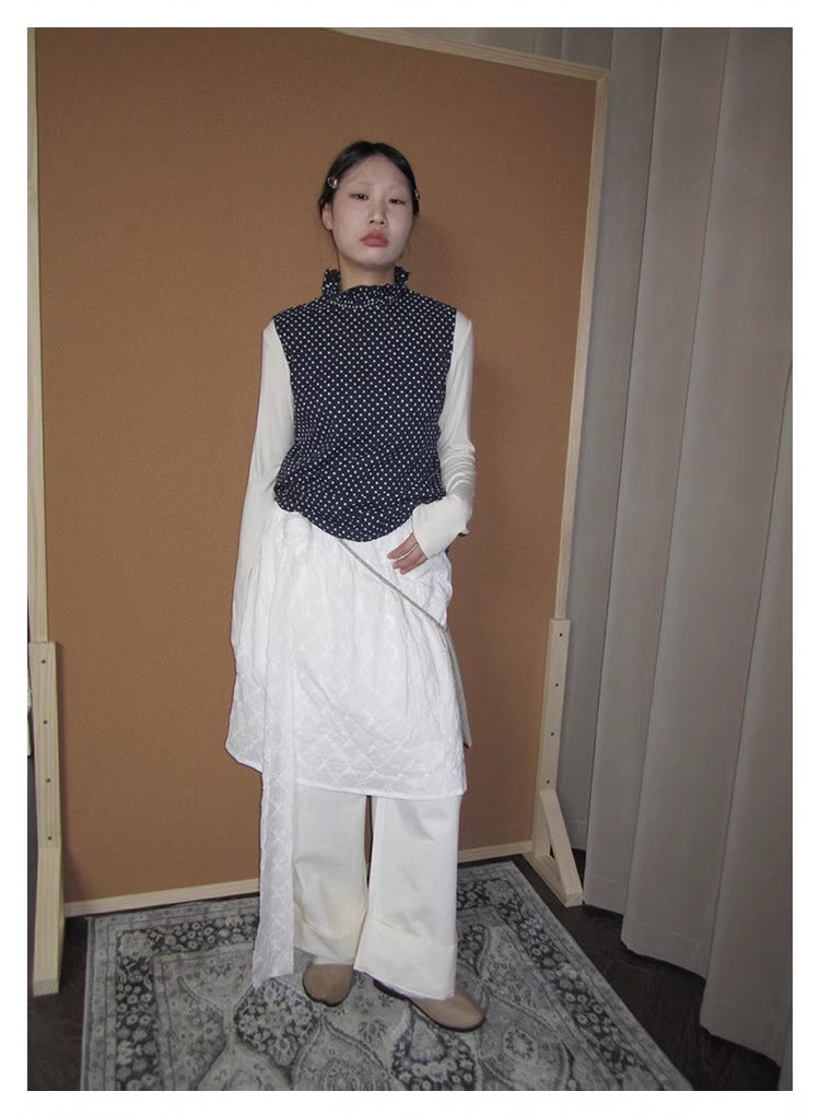 3months | Draped White Layered A-Line Midi Slim Fit Summer Skirt [ID:]