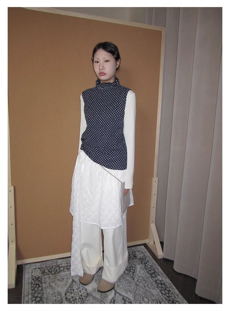 3months | Draped White Layered A-Line Midi Slim Fit Summer Skirt [ID:]