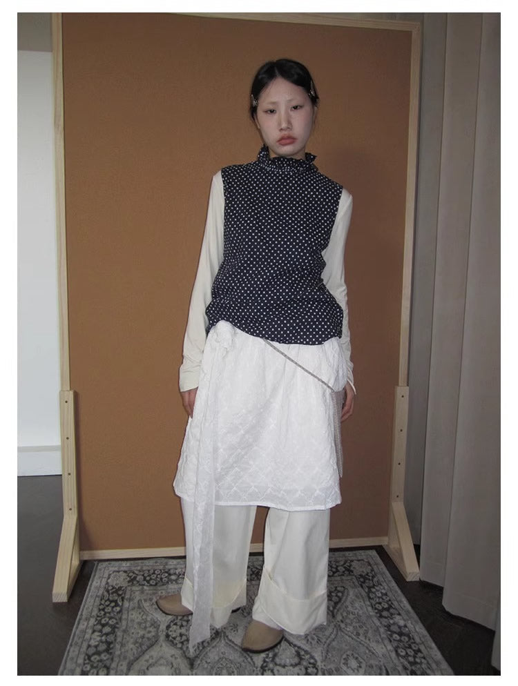 3months | Draped White Layered A-Line Midi Slim Fit Summer Skirt [ID:]