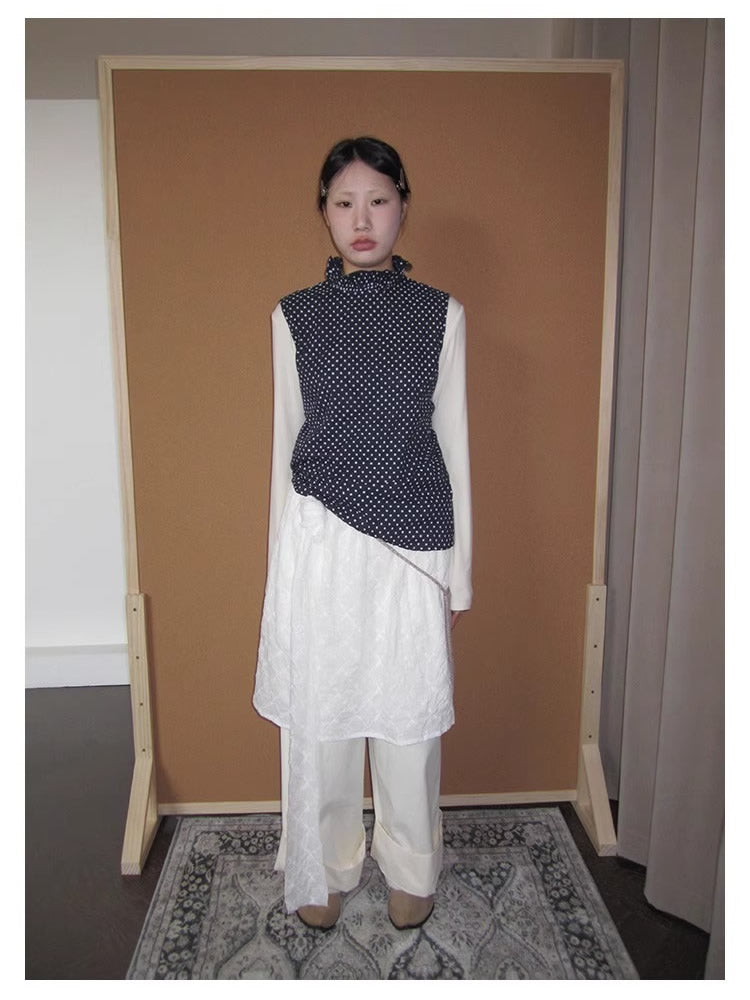 3months | Draped White Layered A-Line Midi Slim Fit Summer Skirt [ID:]