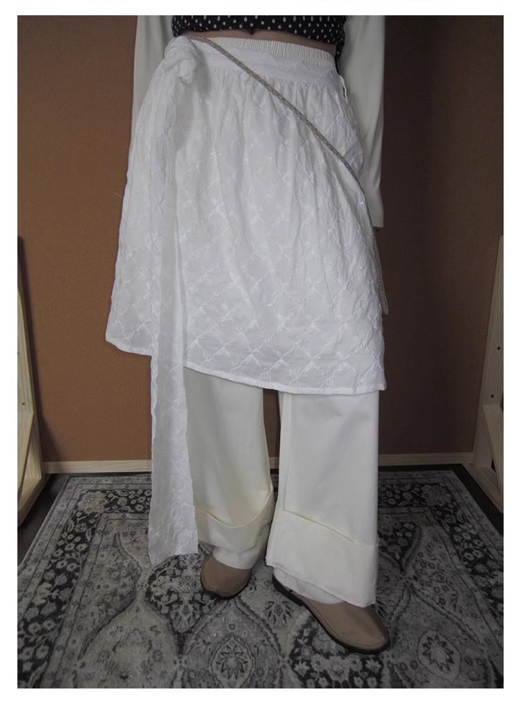 3months | Draped White Layered A-Line Midi Slim Fit Summer Skirt [ID:]