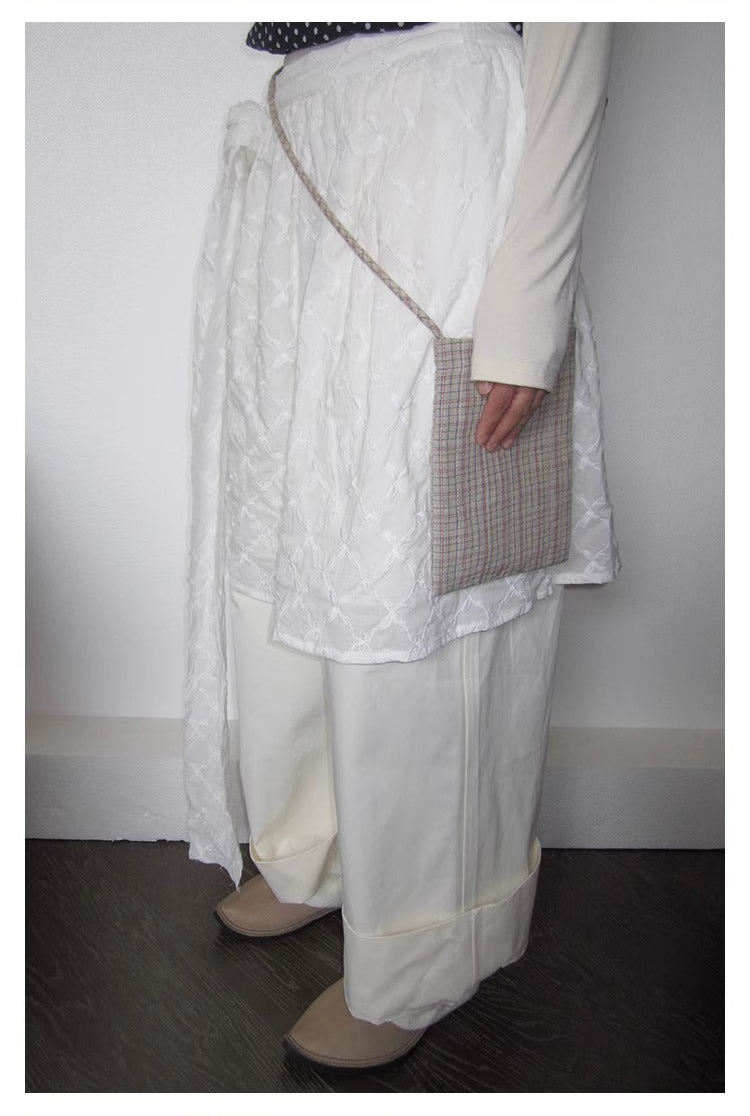 3months | Draped White Layered A-Line Midi Slim Fit Summer Skirt [ID:]