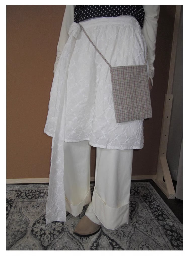 3months | Draped White Layered A-Line Midi Slim Fit Summer Skirt [ID:]