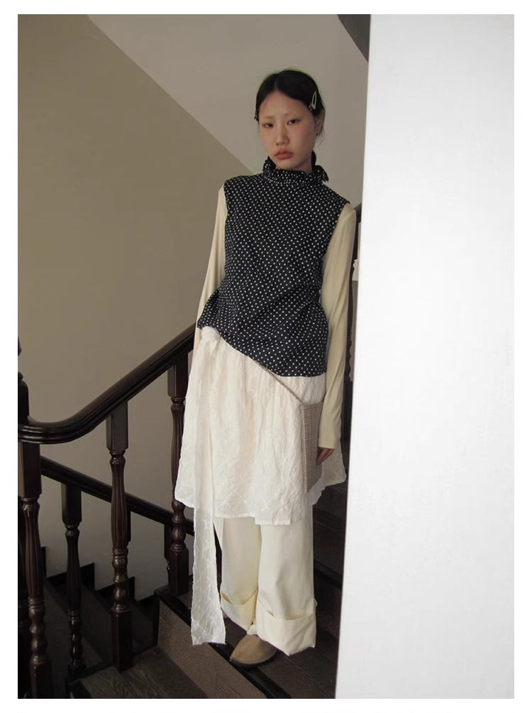 3months | Draped White Layered A-Line Midi Slim Fit Summer Skirt [ID:]