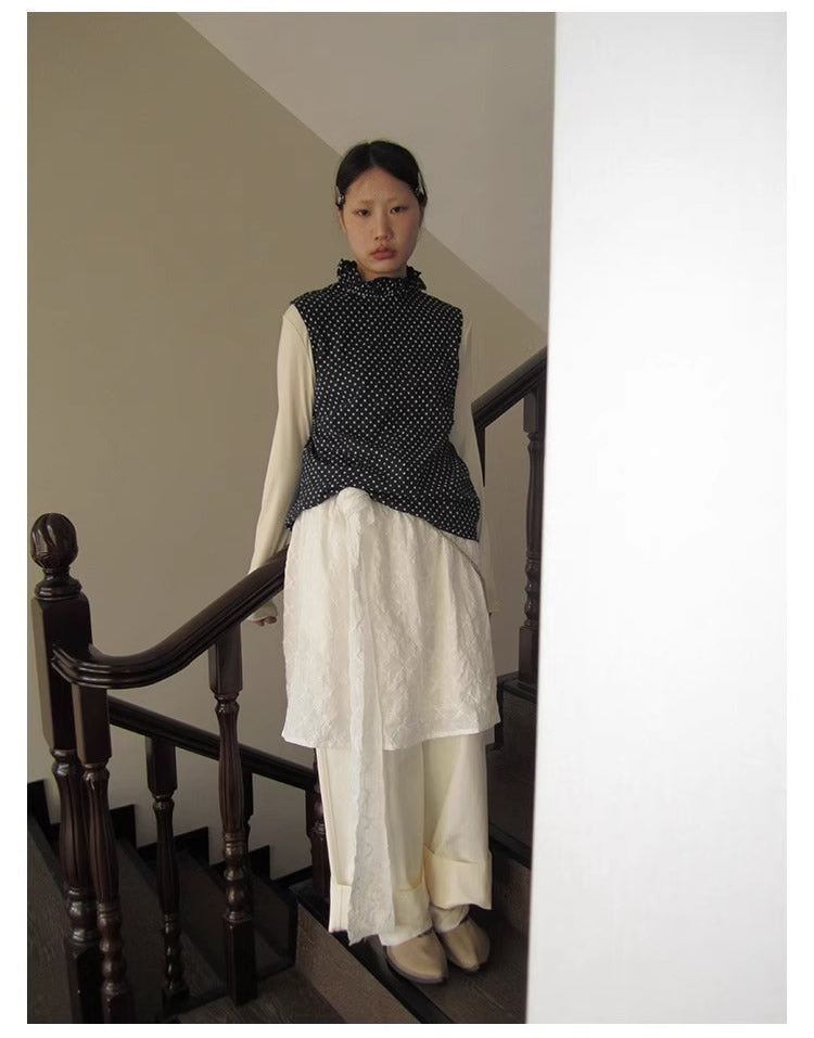 3months | Draped White Layered A-Line Midi Slim Fit Summer Skirt [ID:]