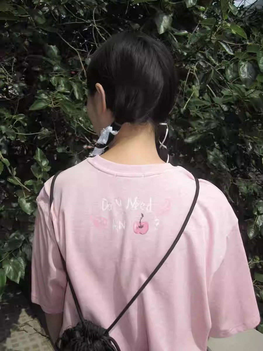 3months | Loose Pink Cartoon Print Casual Short Sleeve Summer T-Shirt [ID:]