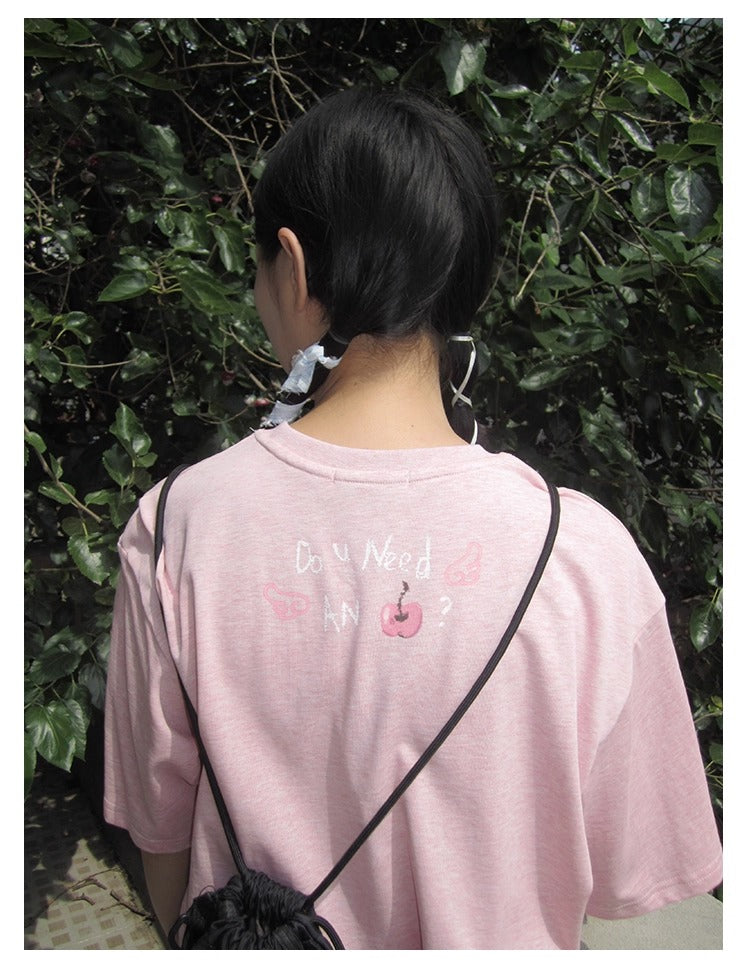 3months | Loose Pink Cartoon Print Casual Short Sleeve Summer T-Shirt [ID:]