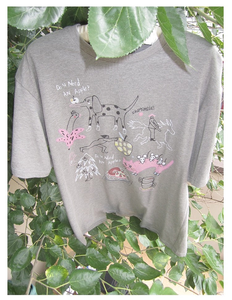 3months | Loose Pink Cartoon Print Casual Short Sleeve Summer T-Shirt [ID:]