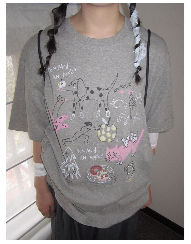 3months | Loose Pink Cartoon Print Casual Short Sleeve Summer T-Shirt [ID:]
