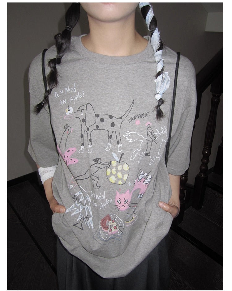 3months | Loose Pink Cartoon Print Casual Short Sleeve Summer T-Shirt [ID:]
