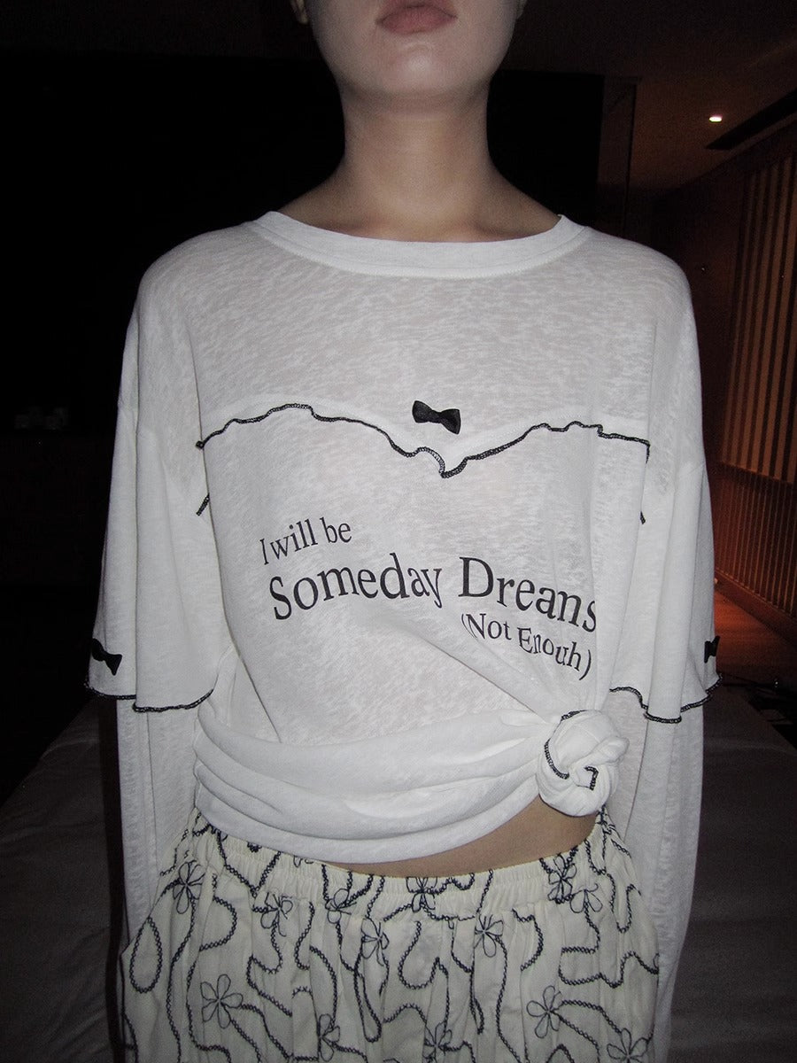 3months | Korean Bow Knot Letter Print Casual Layered Style Summer T-Shirt [ID:]
