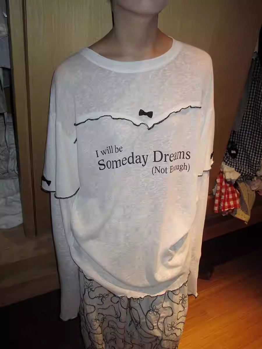 3months | Korean Bow Knot Letter Print Casual Layered Style Summer T-Shirt [ID:]