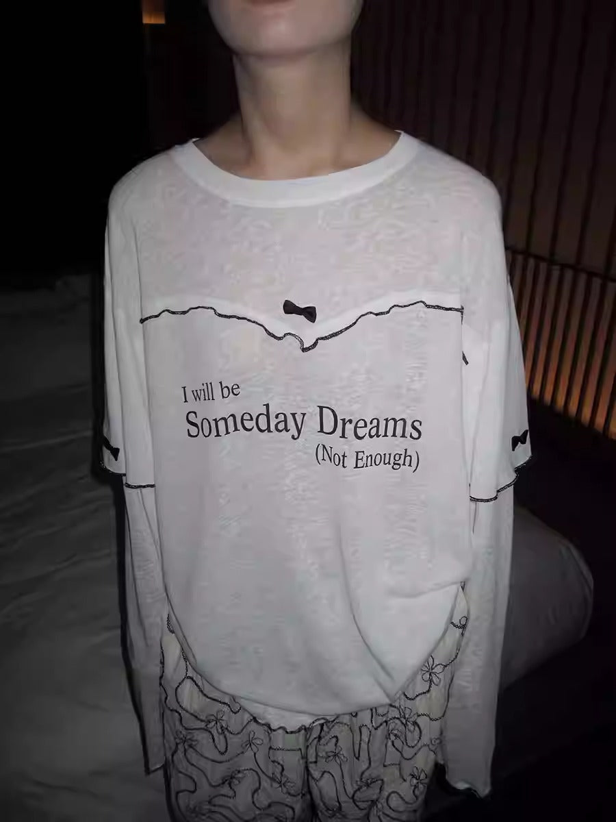 3months | Korean Bow Knot Letter Print Casual Layered Style Summer T-Shirt [ID:]