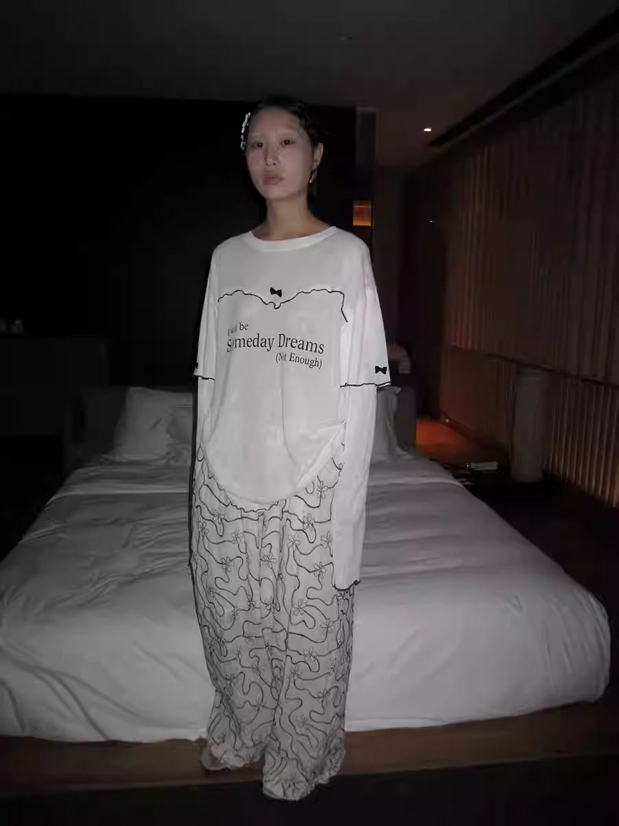 3months | Korean Bow Knot Letter Print Casual Layered Style Summer T-Shirt [ID:]