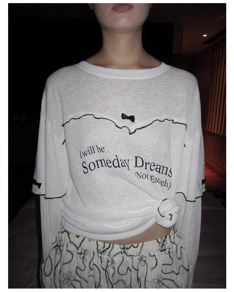3months | Korean Bow Knot Letter Print Casual Layered Style Summer T-Shirt [ID:]