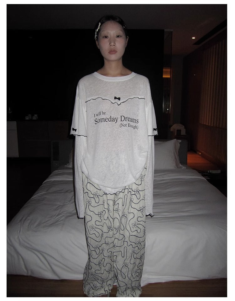 3months | Korean Bow Knot Letter Print Casual Layered Style Summer T-Shirt [ID:]