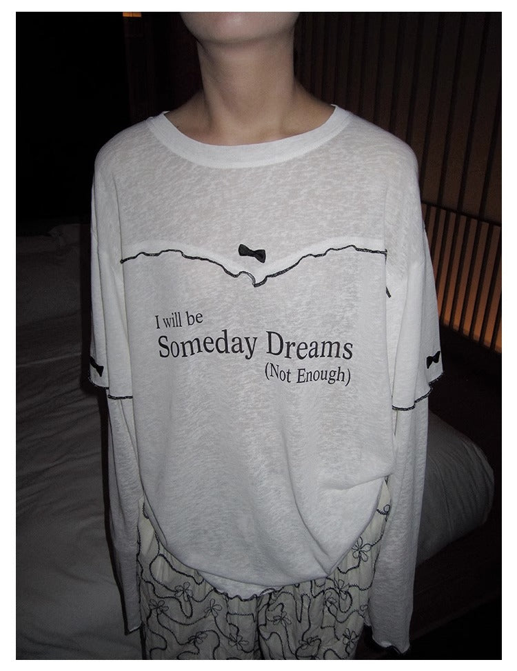 3months | Korean Bow Knot Letter Print Casual Layered Style Summer T-Shirt [ID:]