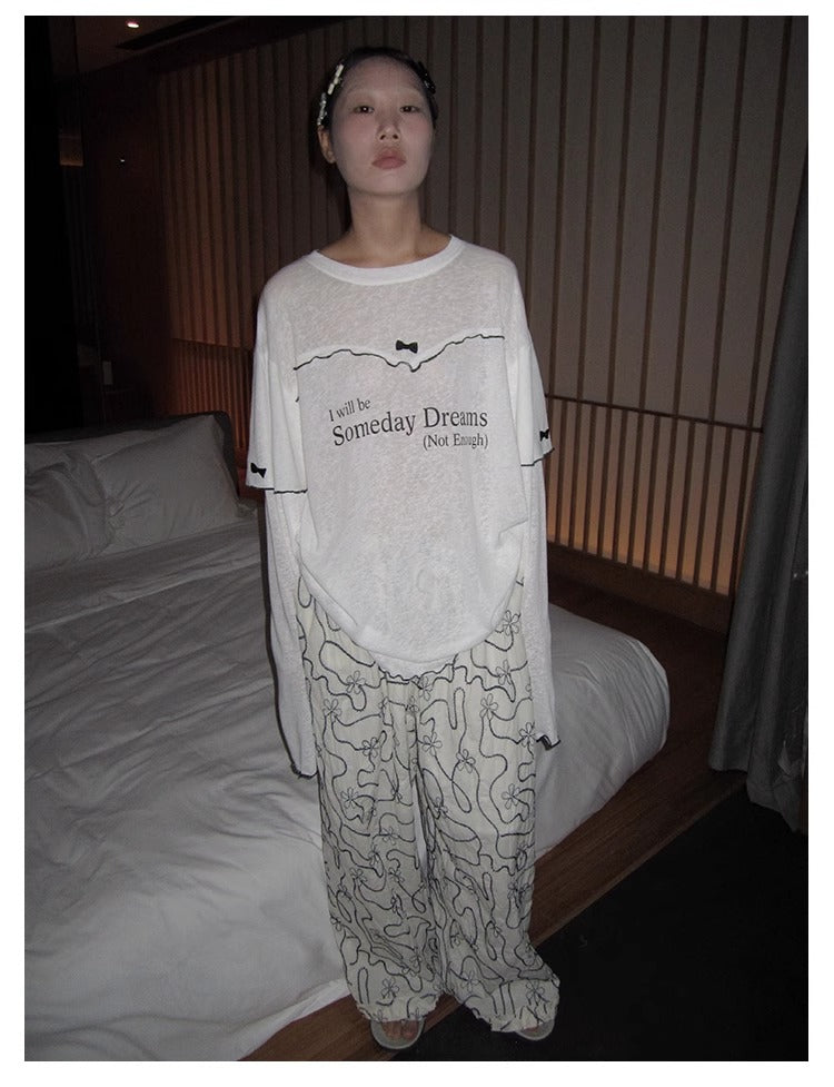 3months | Korean Bow Knot Letter Print Casual Layered Style Summer T-Shirt [ID:]