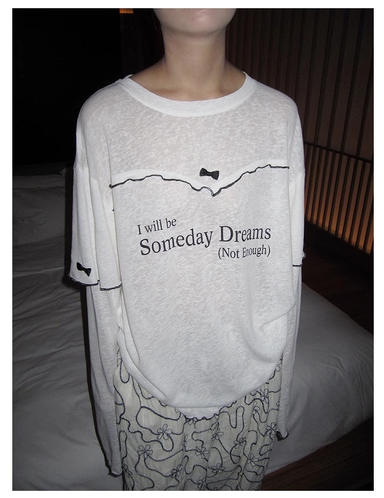 3months | Korean Bow Knot Letter Print Casual Layered Style Summer T-Shirt [ID:]