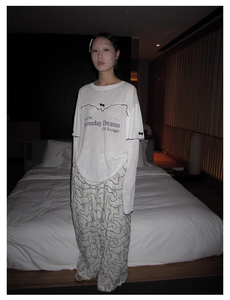 3months | Korean Bow Knot Letter Print Casual Layered Style Summer T-Shirt [ID:]