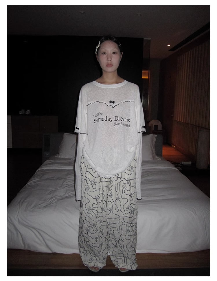 3months | Korean Bow Knot Letter Print Casual Layered Style Summer T-Shirt [ID:]
