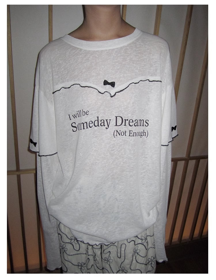 3months | Korean Bow Knot Letter Print Casual Layered Style Summer T-Shirt [ID:]