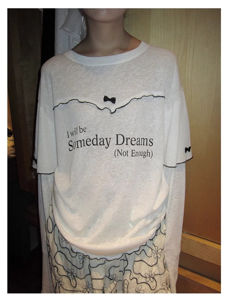 3months | Korean Bow Knot Letter Print Casual Layered Style Summer T-Shirt [ID:]