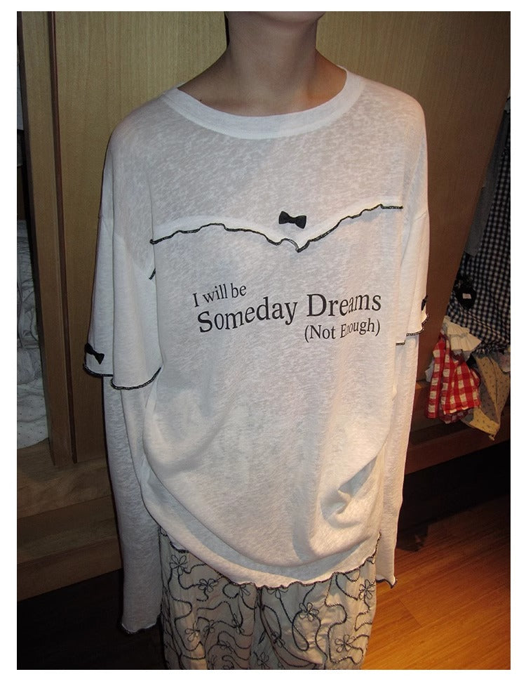 3months | Korean Bow Knot Letter Print Casual Layered Style Summer T-Shirt [ID:]