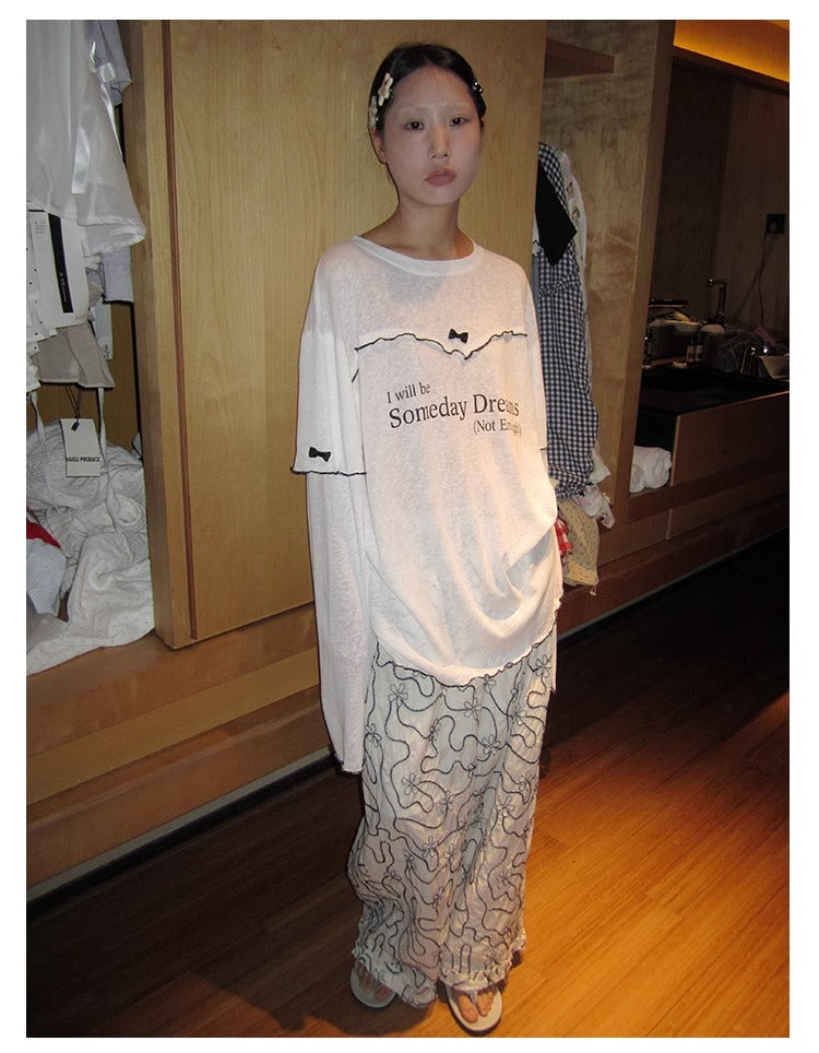 3months | Korean Bow Knot Letter Print Casual Layered Style Summer T-Shirt [ID:]