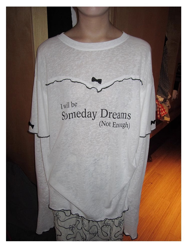 3months | Korean Bow Knot Letter Print Casual Layered Style Summer T-Shirt [ID:]