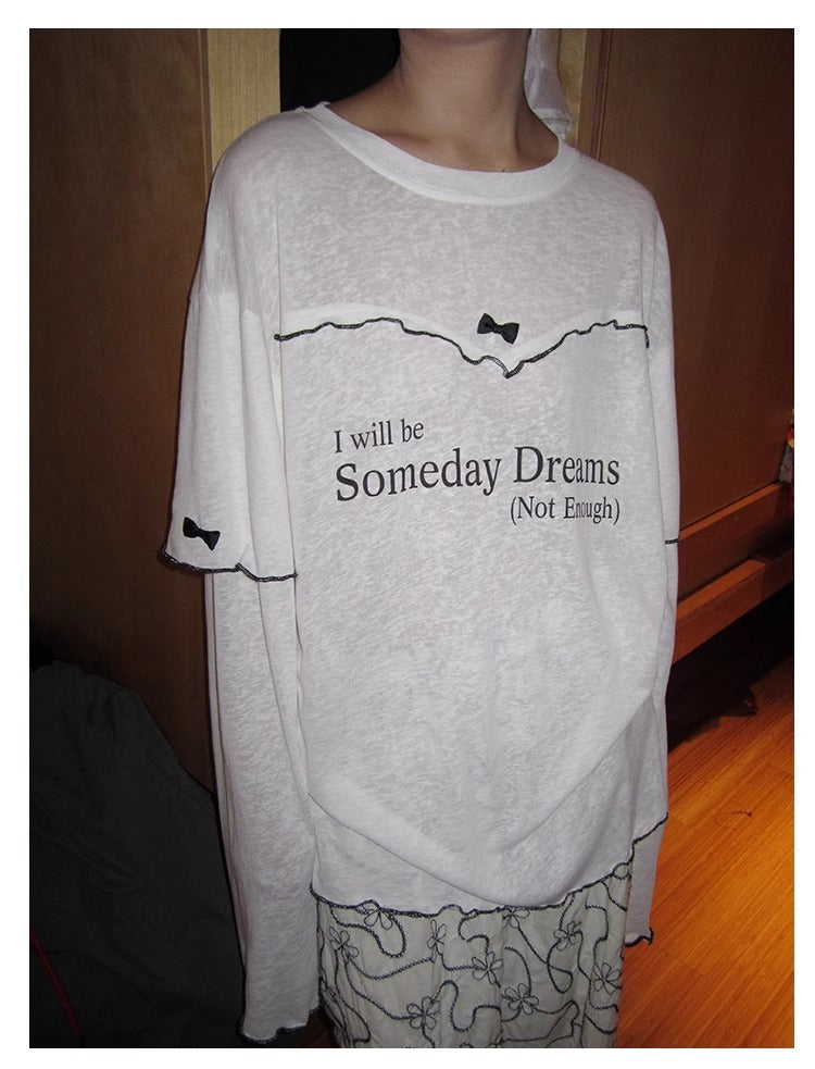 3months | Korean Bow Knot Letter Print Casual Layered Style Summer T-Shirt [ID:]