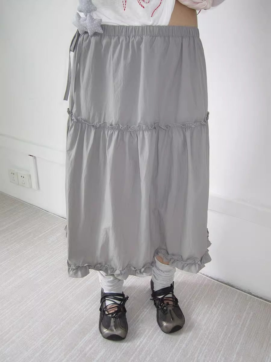3months | High Waist Ruffled Tie Detail Elastic Waist Summer Skirt