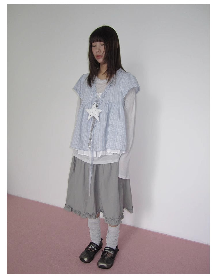 3months | High Waist Ruffled Tie Detail Elastic Waist Summer Skirt