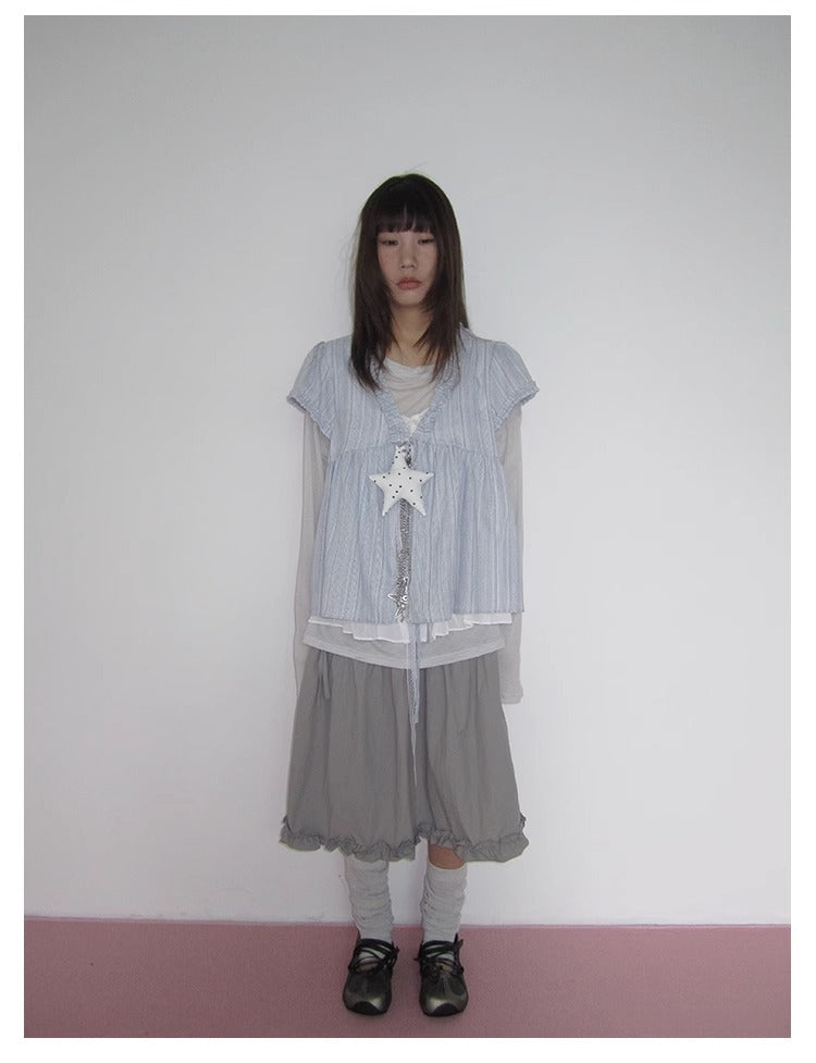 3months | High Waist Ruffled Tie Detail Elastic Waist Summer Skirt