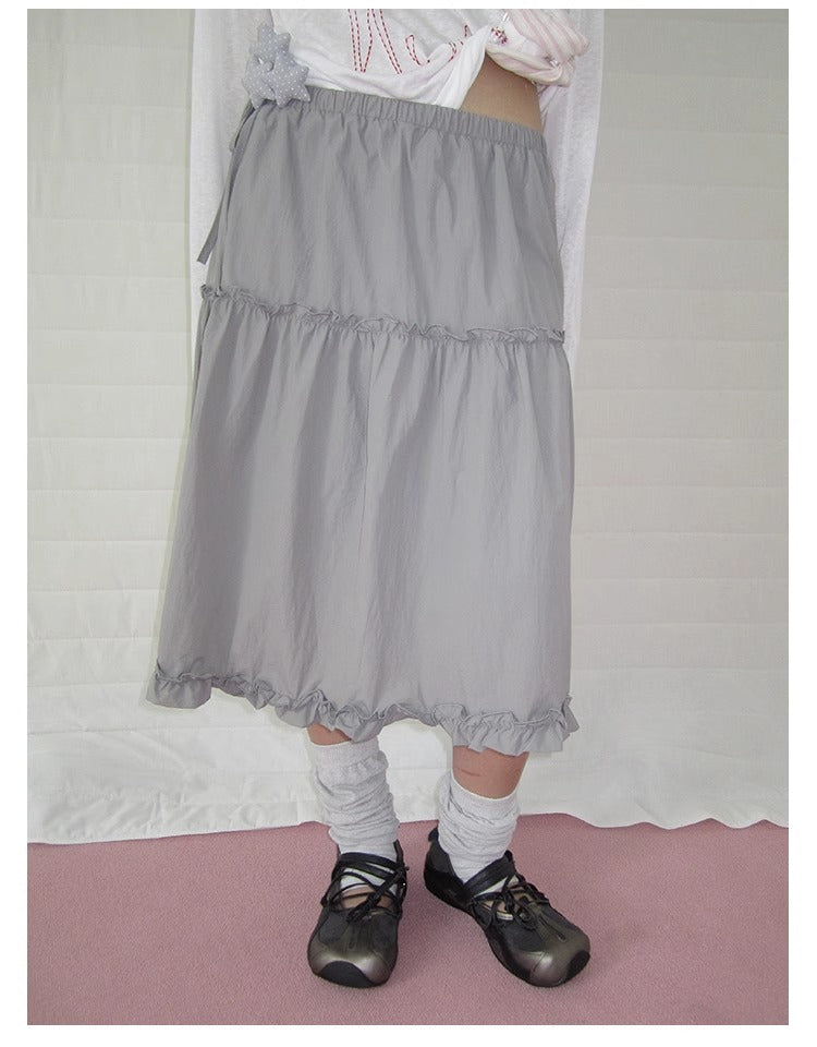 3months | High Waist Ruffled Tie Detail Elastic Waist Summer Skirt