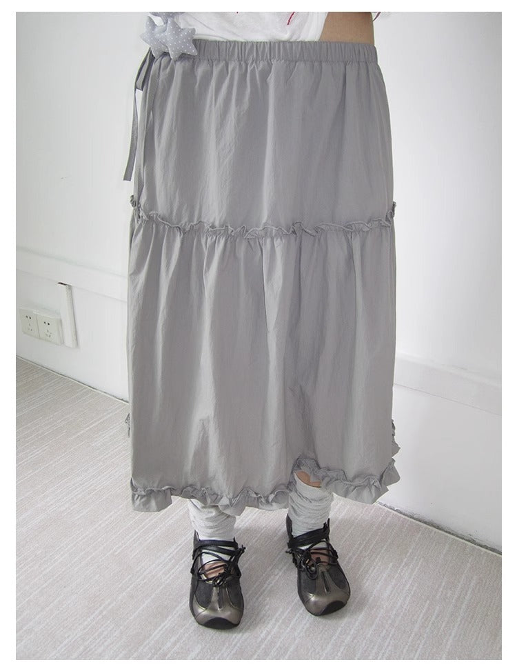 3months | High Waist Ruffled Tie Detail Elastic Waist Summer Skirt