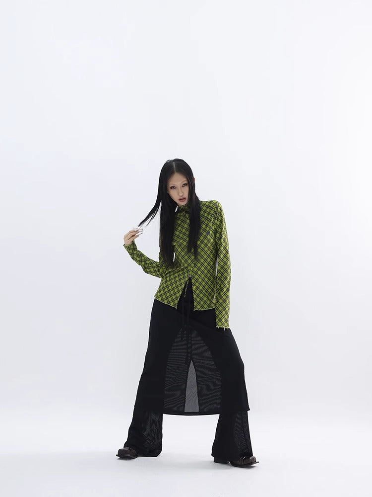 FUZZYKON | Minimalist Layered Drawstring Slim Flared See-through Pants Skirt [ID:]